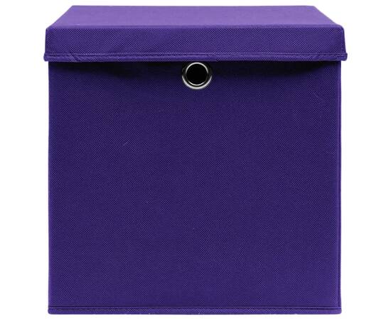 Cutii depozitare cu capace, 10 buc., violet, 32x32x32cm, textil, 4 image