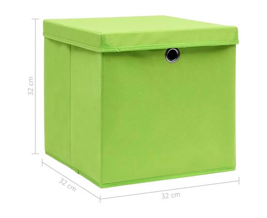 Cutii depozitare cu capace, 4 buc., verde, 32x32x32 cm, textil, 6 image