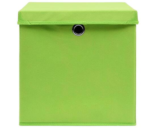 Cutii depozitare cu capace, 4 buc., verde, 32x32x32 cm, textil, 4 image