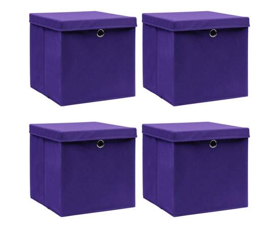 Cutii depozitare cu capace, 4 buc., violet, 32x32x32 cm, textil