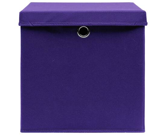 Cutii depozitare cu capace, 4 buc., violet, 32x32x32 cm, textil, 4 image