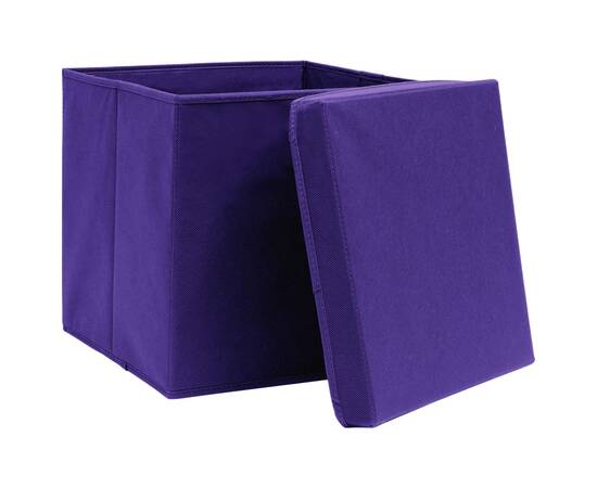 Cutii depozitare cu capace, 4 buc., violet, 32x32x32 cm, textil, 3 image