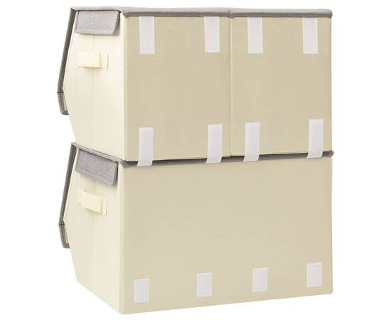 Set cutii depozitare stivuibile, 3 buc., gri și crem, țesătură, 5 image