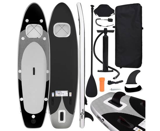 Set placă paddleboarding gonflabilă, negru, 330x76x10 cm