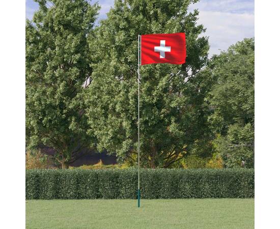 Steag elveția și stâlp din aluminiu, 5,55 m