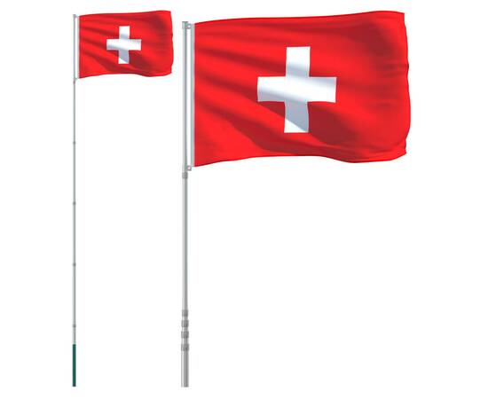 Steag elveția și stâlp din aluminiu, 5,55 m, 2 image