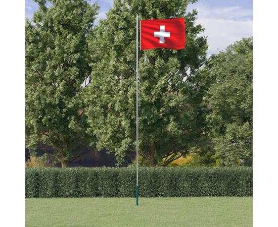 Steag elveția și stâlp din aluminiu, 6,23 m