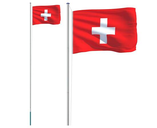 Steag elveția și stâlp din aluminiu, 6,23 m, 2 image
