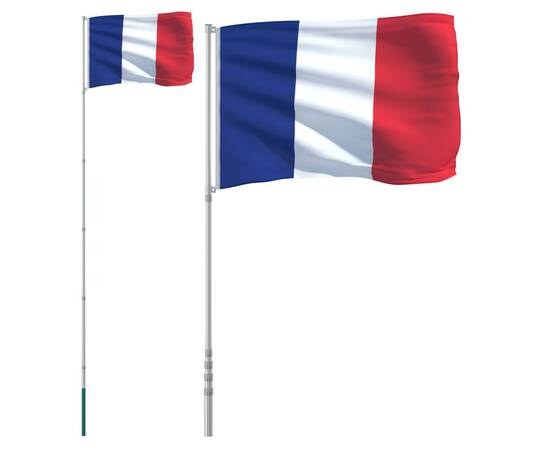 Steag franța și stâlp din aluminiu, 5,55 m, 2 image