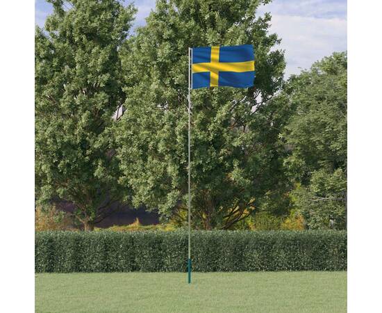 Steag suedia și stâlp din aluminiu, 5,55 m