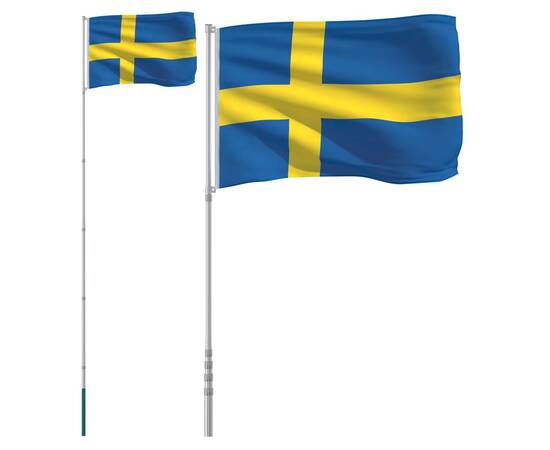 Steag suedia și stâlp din aluminiu, 5,55 m, 2 image
