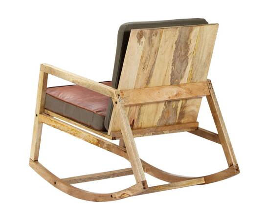 Scaun balansoar, maro, piele naturală și lemn masiv de mango, 5 image