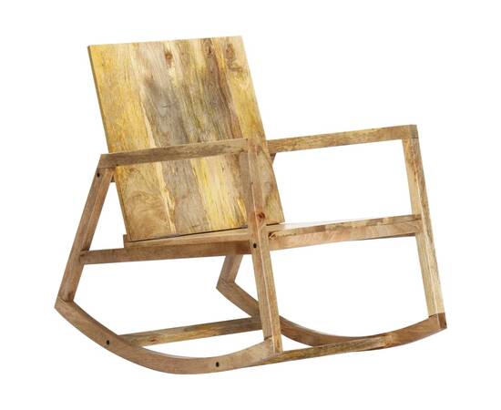 Scaun balansoar, maro, piele naturală și lemn masiv de mango, 3 image