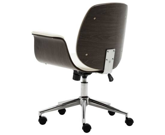 Scaun de birou, alb, lemn curbat și piele ecologică, 3 image