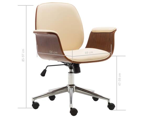 Scaun de birou, crem, lemn curbat și piele ecologică, 8 image
