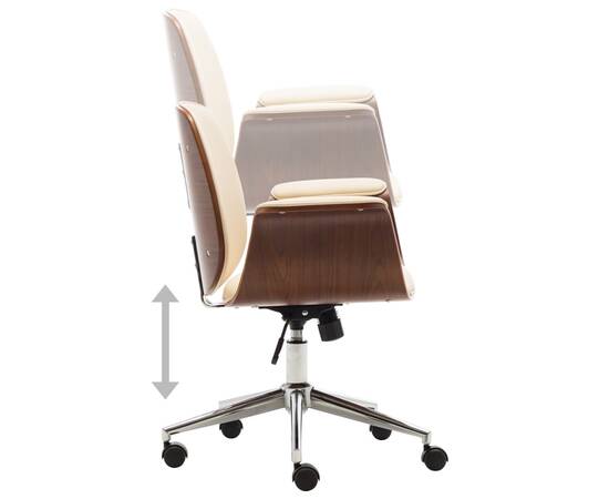 Scaun de birou, crem, lemn curbat și piele ecologică, 5 image