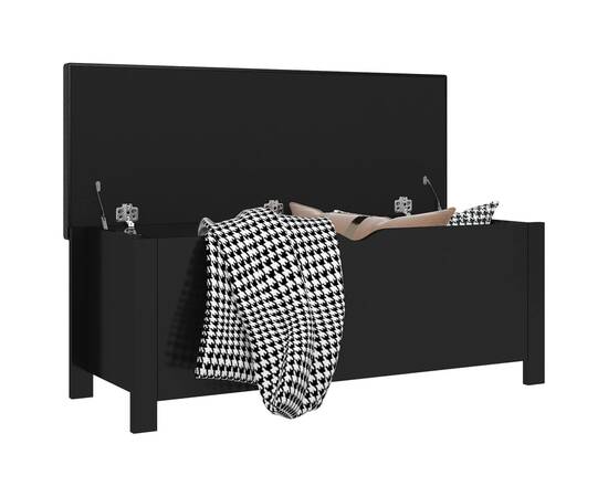 Cutie depozitare cu pernă, negru extralucios,105x40x45 cm, lemn, 3 image