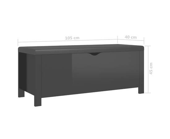 Cutie depozitare cu pernă, negru extralucios,105x40x45 cm, lemn, 7 image