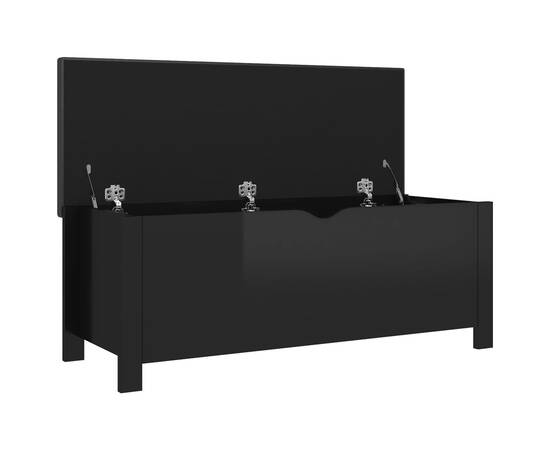 Cutie depozitare cu pernă, negru extralucios,105x40x45 cm, lemn, 4 image