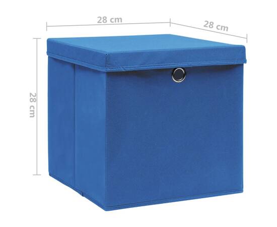 Cutii de depozitare cu capac, 10 buc., albastru, 28x28x28 cm, 6 image