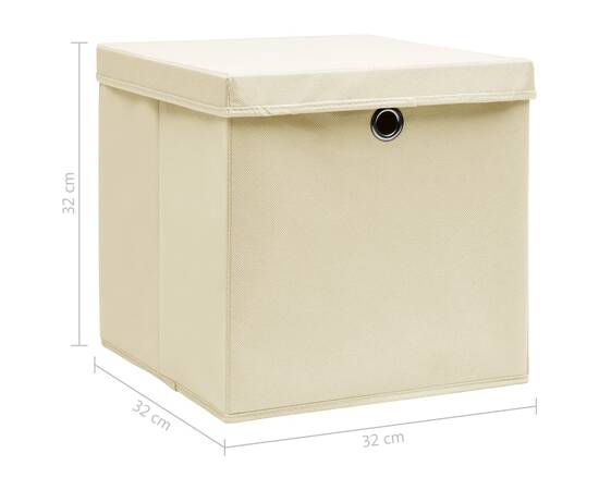 Cutii depozitare cu capac, 10 buc., crem, 32x32x32 cm, textil, 6 image