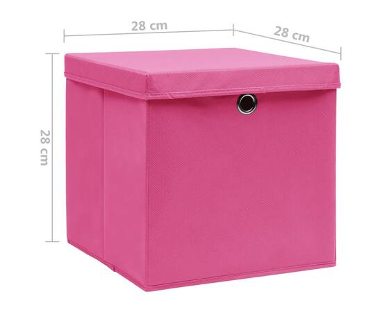 Cutii depozitare cu capac, 4 buc., roz, 28x28x28 cm, 6 image