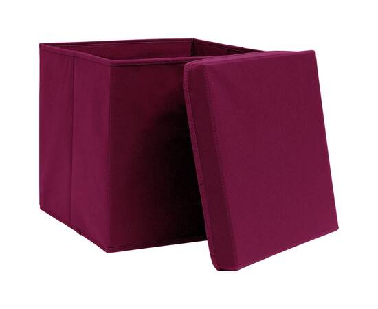 Cutii depozitare cu capac 4 buc. roșu închis 32x32x32cm textil, 3 image