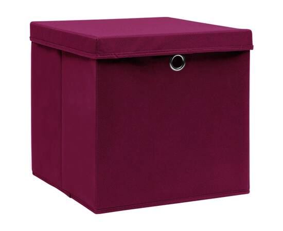 Cutii depozitare cu capac 4 buc. roșu închis 32x32x32cm textil, 2 image