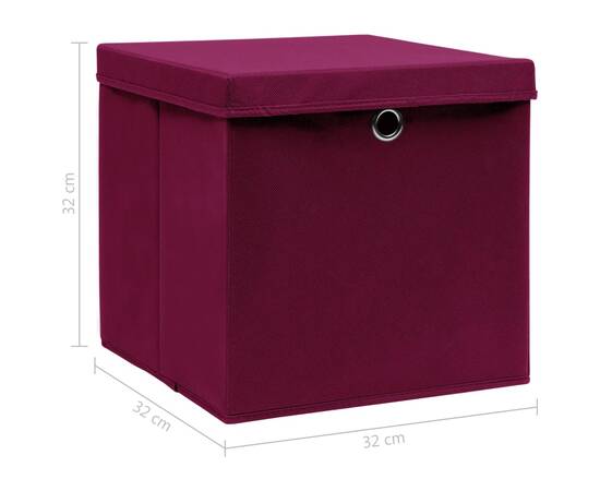 Cutii depozitare cu capac 4 buc. roșu închis 32x32x32cm textil, 6 image