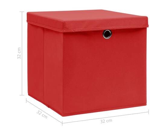 Cutii depozitare cu capace, 10 buc., roșu, 32x32x32 cm, textil, 6 image