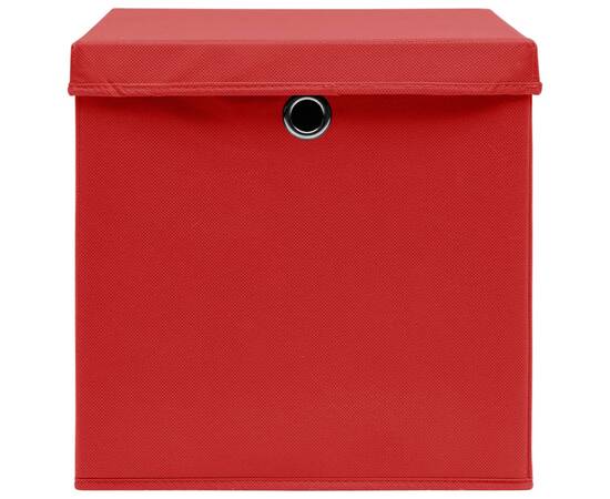 Cutii depozitare cu capace, 10 buc., roșu, 32x32x32 cm, textil, 4 image