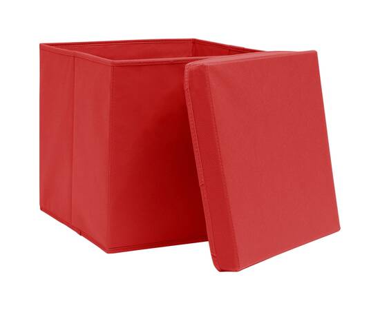 Cutii depozitare cu capace, 4 buc., roșu, 32x32x32 cm, textil, 3 image