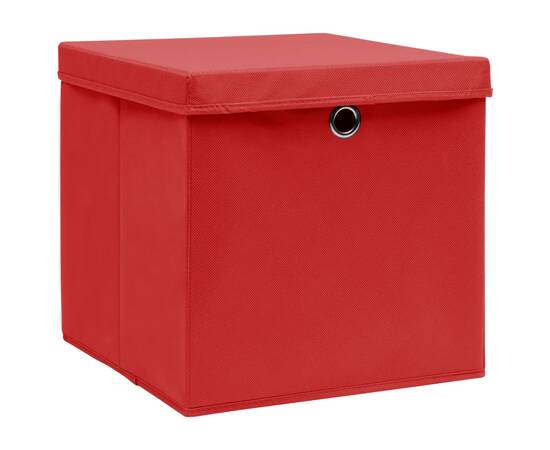 Cutii depozitare cu capace, 4 buc., roșu, 32x32x32 cm, textil, 2 image