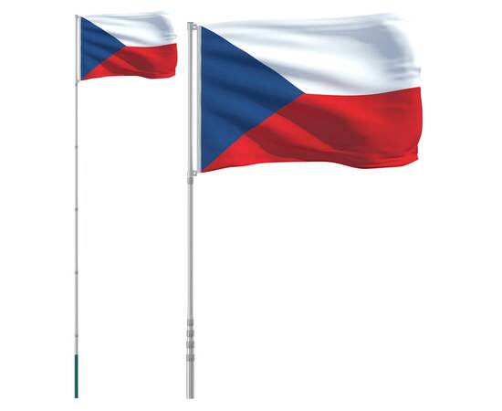 Steag cehia și stâlp din aluminiu, 5,55 m, 2 image