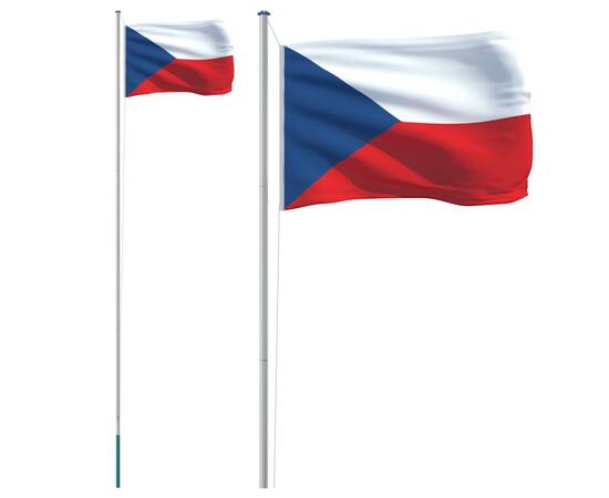 Steag cehia și stâlp din aluminiu, 6,23 m, 2 image