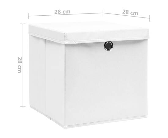 Cutii depozitare cu capac, 4 buc., alb, 28x28x28 cm, 6 image