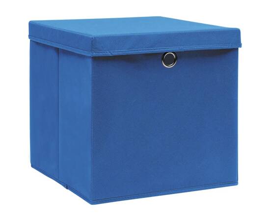 Cutii depozitare cu capac, 4 buc., albastru, 28x28x28 cm, 2 image