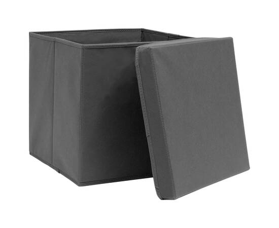 Cutii depozitare cu capac, 4 buc., gri, 28x28x28 cm, 3 image