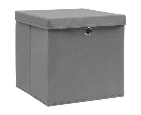 Cutii depozitare cu capac, 4 buc., gri, 28x28x28 cm, 2 image