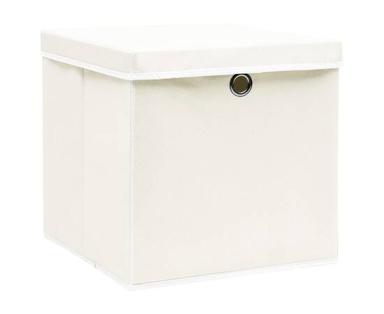 Cutii depozitare cu capace, 4 buc., alb, 32x32x32 cm, textil, 2 image