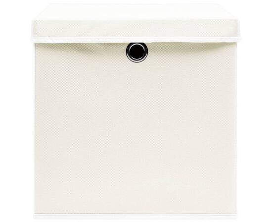 Cutii depozitare cu capace, 4 buc., alb, 32x32x32 cm, textil, 5 image