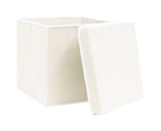 Cutii depozitare cu capace, 4 buc., alb, 32x32x32 cm, textil, 4 image