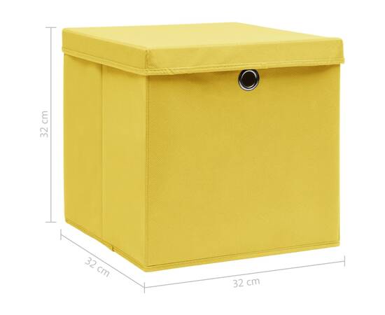 Cutii depozitare cu capace, 4 buc., galben, 32x32x32 cm, textil, 6 image