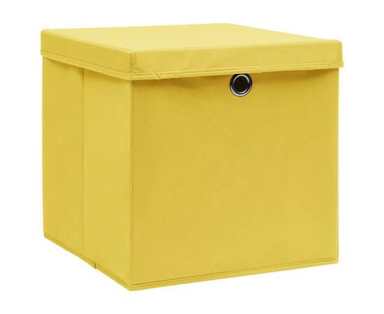 Cutii depozitare cu capace, 4 buc., galben, 32x32x32 cm, textil, 2 image