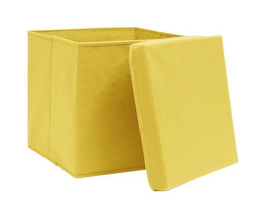 Cutii depozitare cu capace, 4 buc., galben, 32x32x32 cm, textil, 3 image