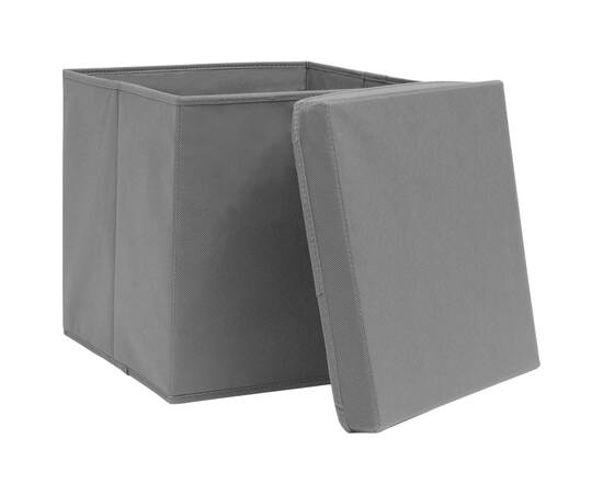Cutii depozitare cu capace, 4 buc., gri, 32x32x32 cm, textil, 3 image