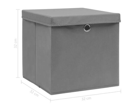 Cutii depozitare cu capace, 4 buc., gri, 32x32x32 cm, textil, 6 image