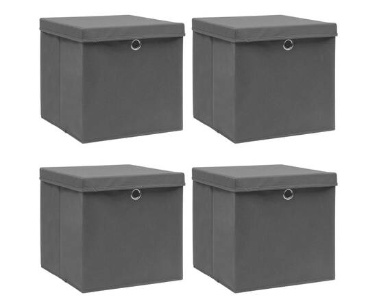 Cutii depozitare cu capace, 4 buc., negru, 32x32x32 cm, textil