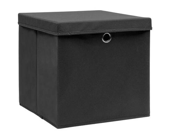 Cutii depozitare cu capace, 4 buc., negru, 32x32x32 cm, textil, 2 image