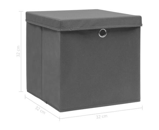 Cutii depozitare cu capace, 4 buc., negru, 32x32x32 cm, textil, 6 image